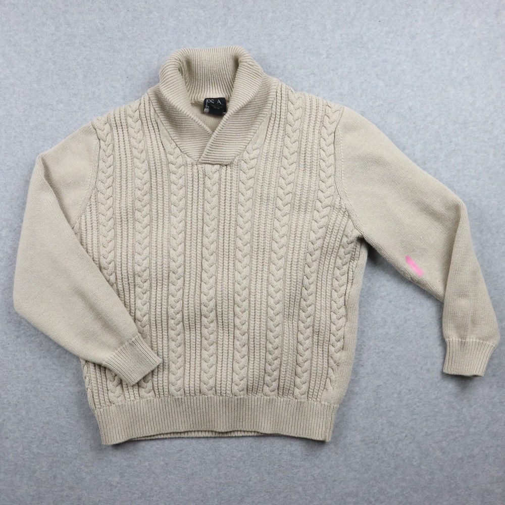 Jos A Bank Sweater Mens Large Executive Shawl Collar Cable Knit Long Sleeve